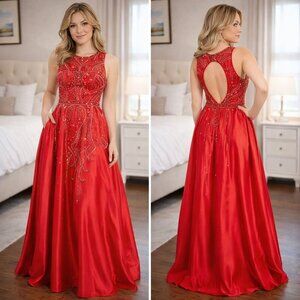Rachel Allan Red Embellished Formal Gown $538